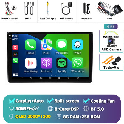 Android 14 Carplay Auto 2K Screen Car Radio Multimedia Player For Audi A4 2 3 B6 B7 S4 RS4 2000-2009 Autoradio Stereo Head Unit