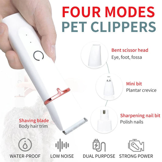 4 IN 1 Pet Hair Trimmer With 4 Blades Grooming Clipper Nail Grinder Paw Shaver Low Noise Durable Pet Trimmer Grooming Kit