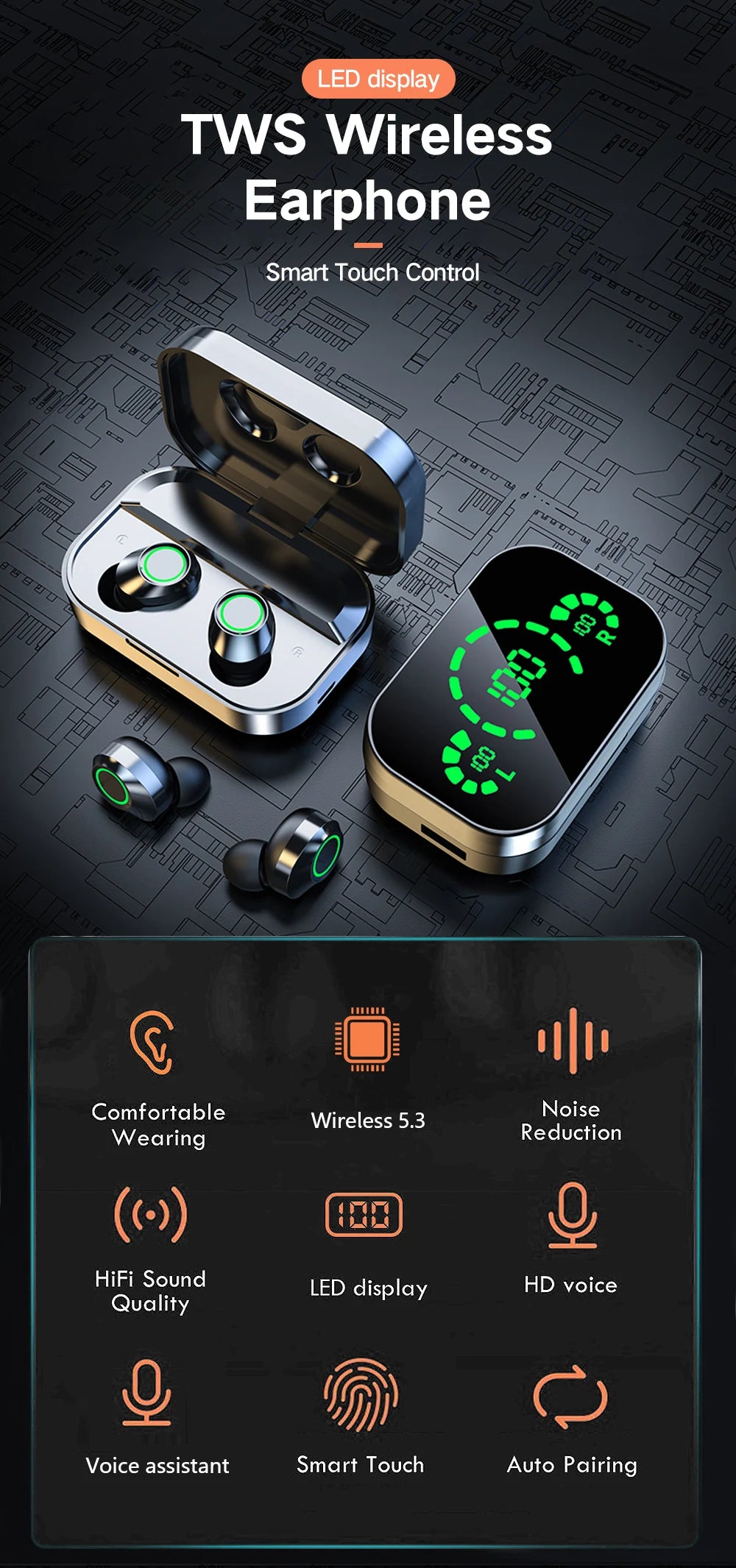 New TWS Wireless Bluetooth Earphones Sport Stereo Headphones HiFi Music Earbuds With Built-in Microphone HD Call Gaming Headset