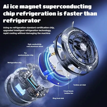 FS12 45W Magnetic Semiconductor Tablet Cooler Large Area AI Powerful Cooling Fan Radiator for IPad Gaming with RGB Colorf Lights