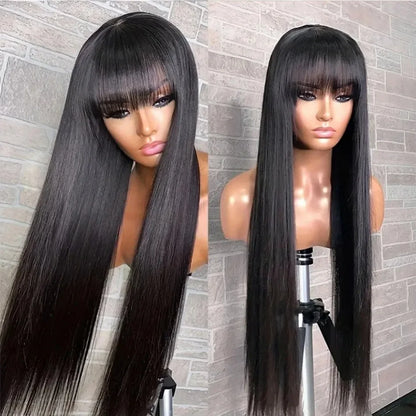 32 34Inch Straight Wigs Human Hair With Bangs Brazilian Virgin Human Hair Wigs Glueless Machine Made Wigs None Lace Front Wigs