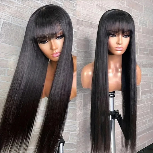 32 34Inch Straight Wigs Human Hair With Bangs Brazilian Virgin Human Hair Wigs Glueless Machine Made Wigs None Lace Front Wigs Merit Sell
