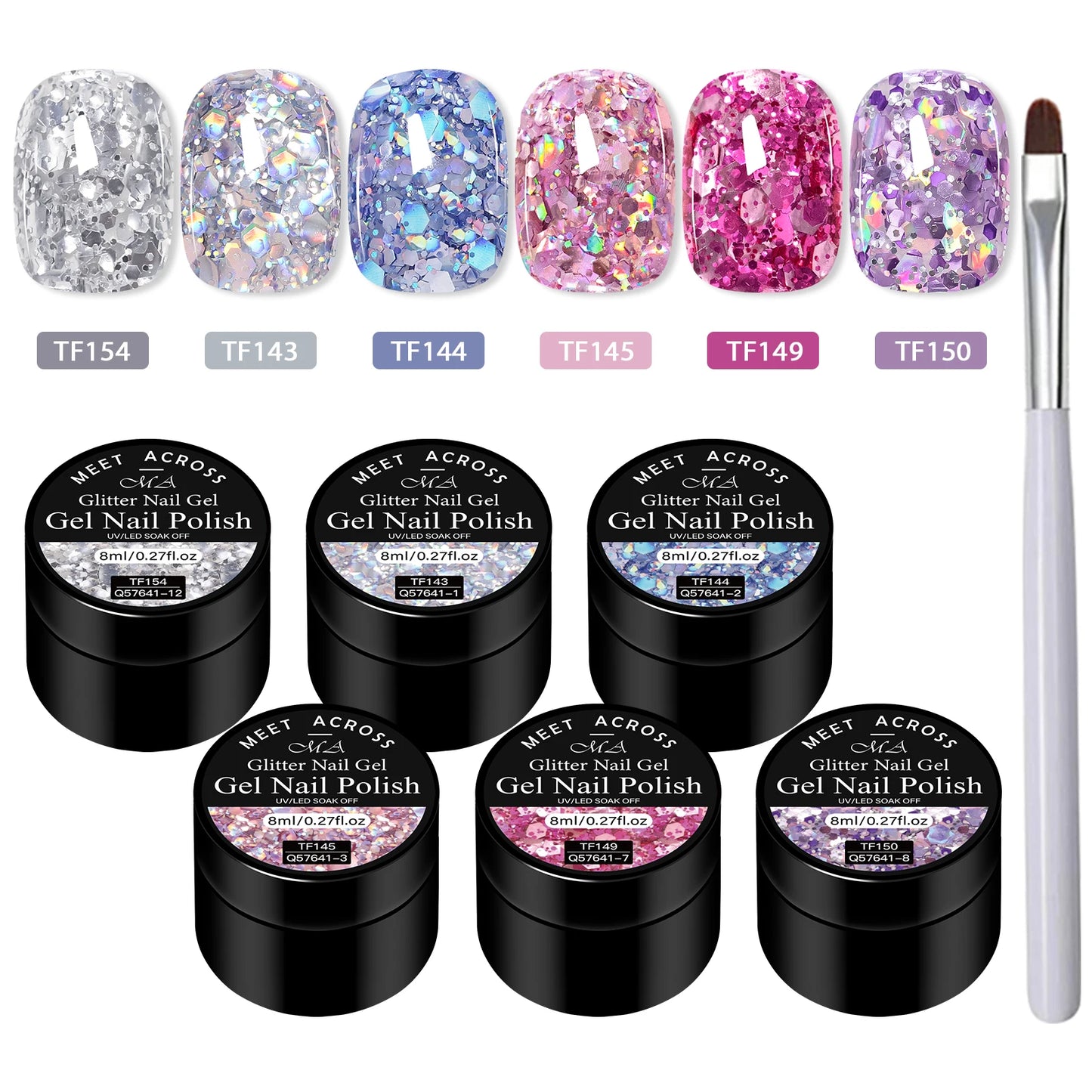 7pcs/set 8ml Sequins Gel Nail Polish Set Vibrant Pink Color Glitter Semi Permanent Soak Off UV LED Nail Art Varnish For Manicure