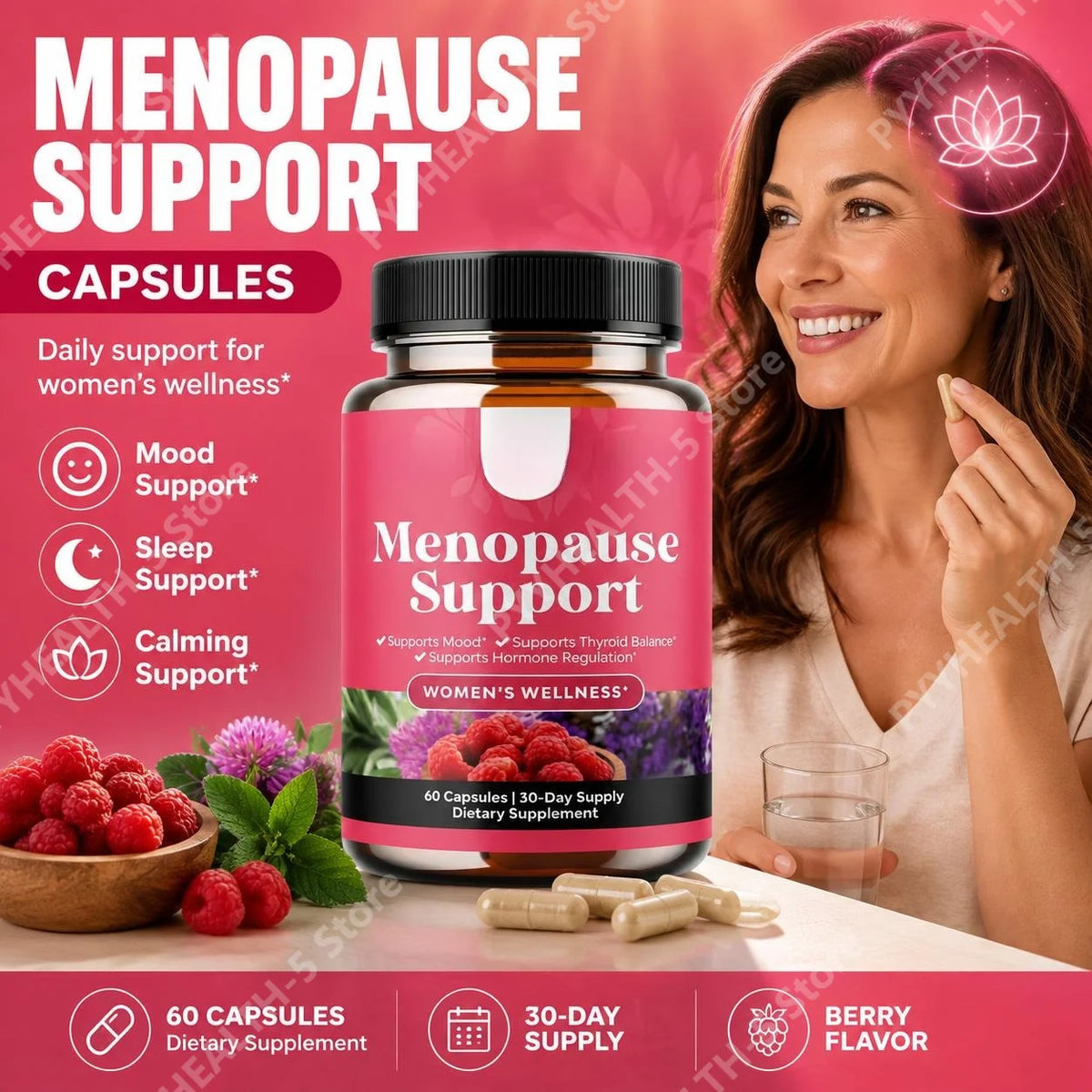 Women's Menopause Support Capsules with Dong Quai & Lemon Balm for Mood, Sleep and Hot Flash Support 60 Capsules