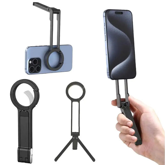 Alloy Phone Tripod Carabiner-Mounted For iPhone Portable Dual-sided Magnetic Tripod Desk Mount Phone Handle Holder