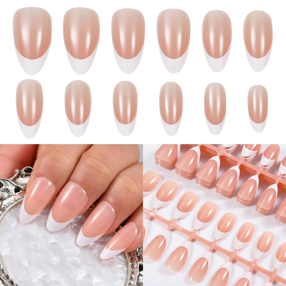 150Pcs Nude Pink Short Almond Press on Nails Gradient Full-Cover Almond Fake Nails 14-20mm Soft Gel Nude Pink Almond Nail Tips