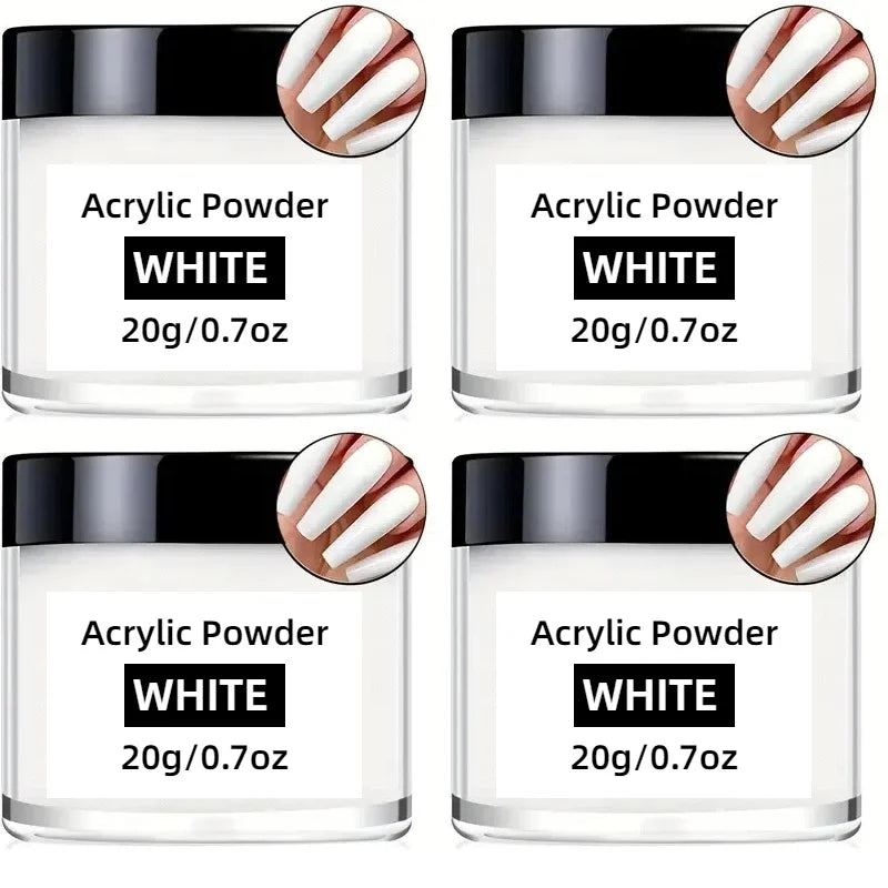 Acrylic Nail Powder Set: 4 Colors Clear Nude Pink White Acrylic Powder for Acrylic Nail Dipping Extension Carving