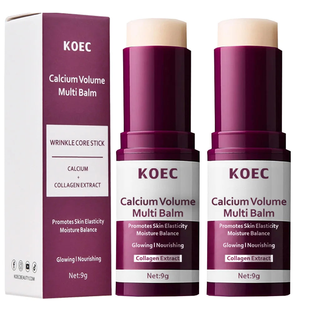 2pcs Calcium Volume Multi Balm Korean Skincare Stick,Face & Eye Cream,Collagen Deep Moisturizing Anti-Wrinkle for Pre Makeup