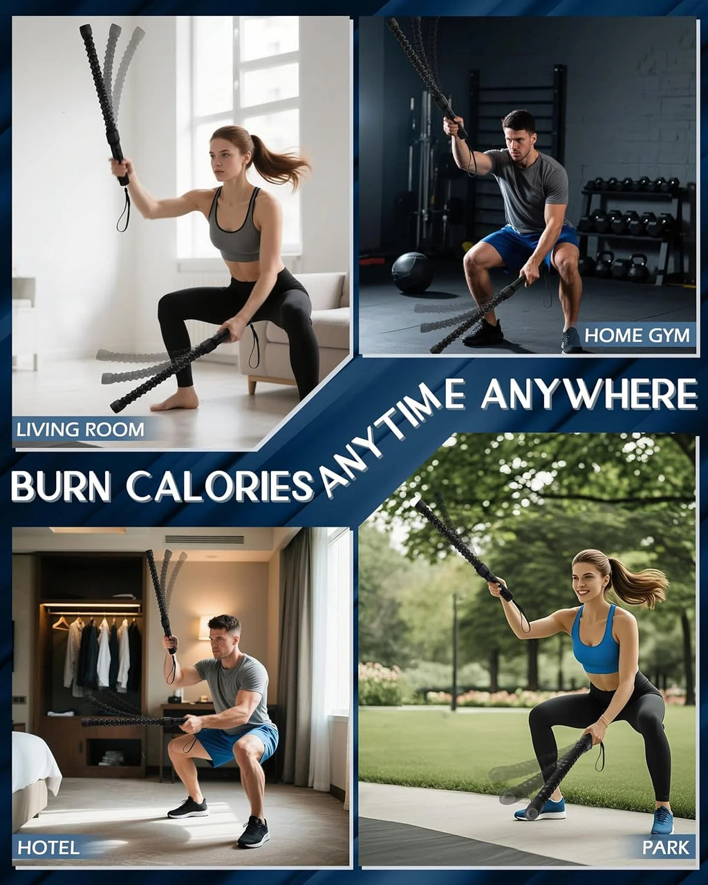 Ropeless Battle Ropes for Home Gym, Cordless Exerciser Rope, Heavy Duty Weighted Wireless Battle Ropes, Exercise Equipment for H