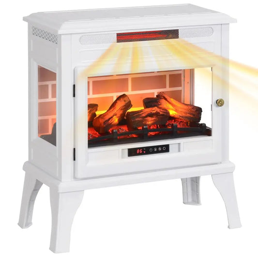 Electric Fireplace Stove 24" Infrared Heater 3D Flame Effect Remote Control Thermostat Safety Features Freestanding 1000-1500W
