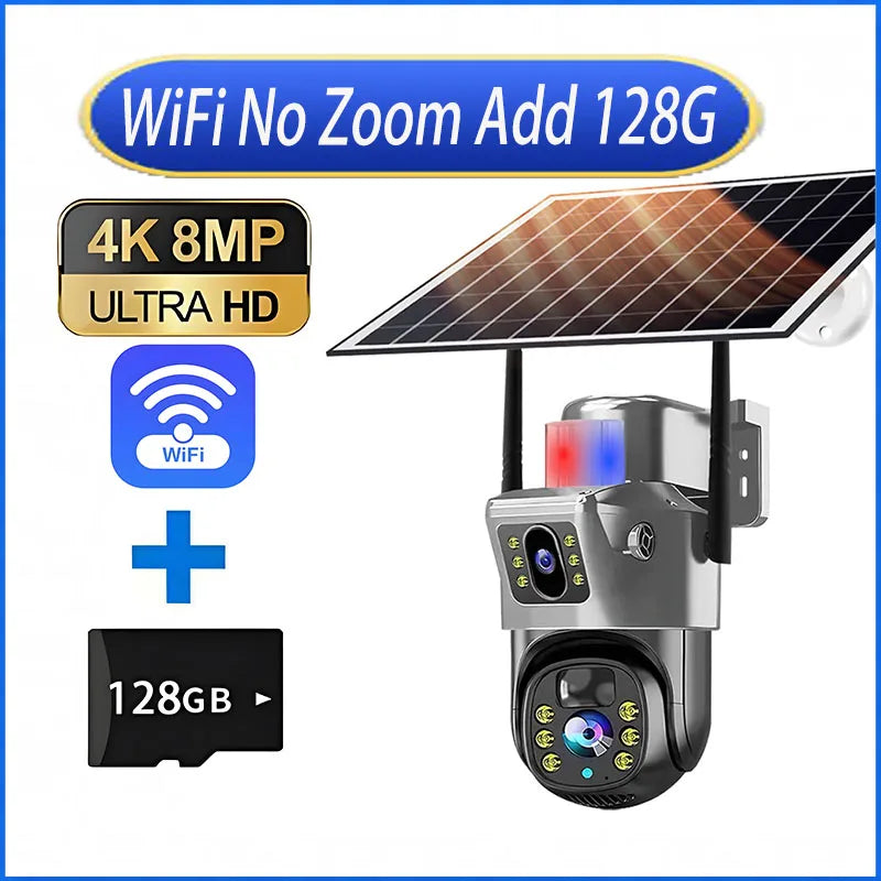 6K 10X Zoom WiFi Outdoor Solar Camera Three Lens 12MP HD Night Vision PTZ Surveillance PIR Auto Tracking Wireless Network Cam