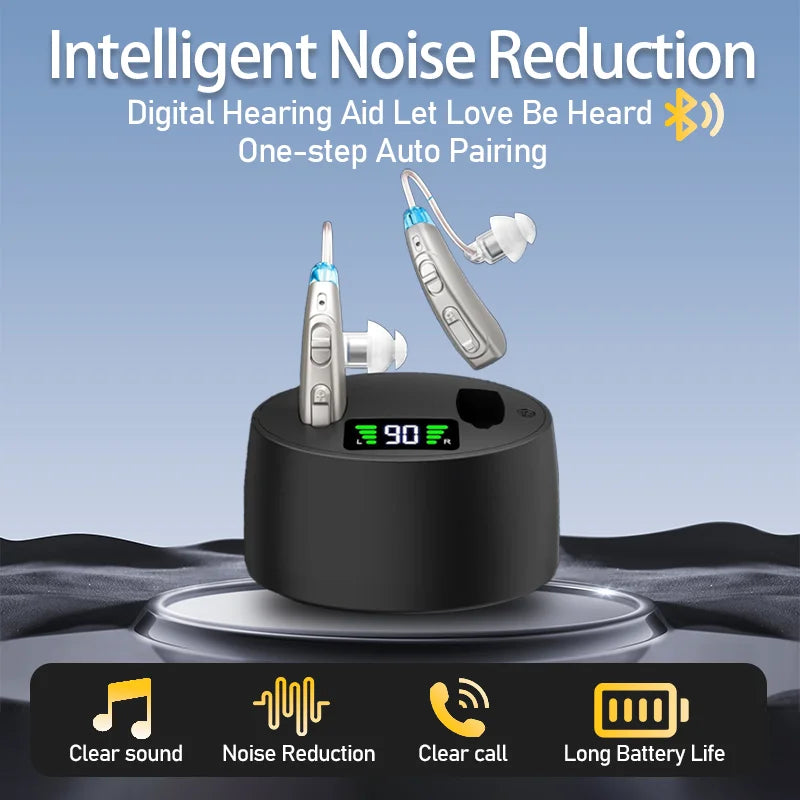 Bluetooth Hearing Aid Magnetic Digital Display With Charging Compartment Long-Lasting Battery Life Intelligent Noise Reduction