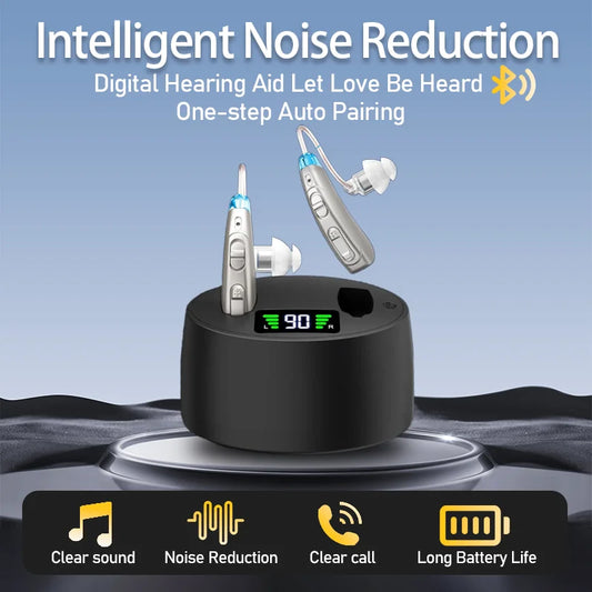 Bluetooth Hearing Aid Magnetic Digital Display With Charging Compartment Long-Lasting Battery Life Intelligent Noise Reduction