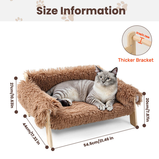 Large Cat Bed Sturdy Wooden Leg Raised Plush Cat Sofa Bed Kitten Bed for Indoor Cats - Soft Cat Couch - Merit Sell