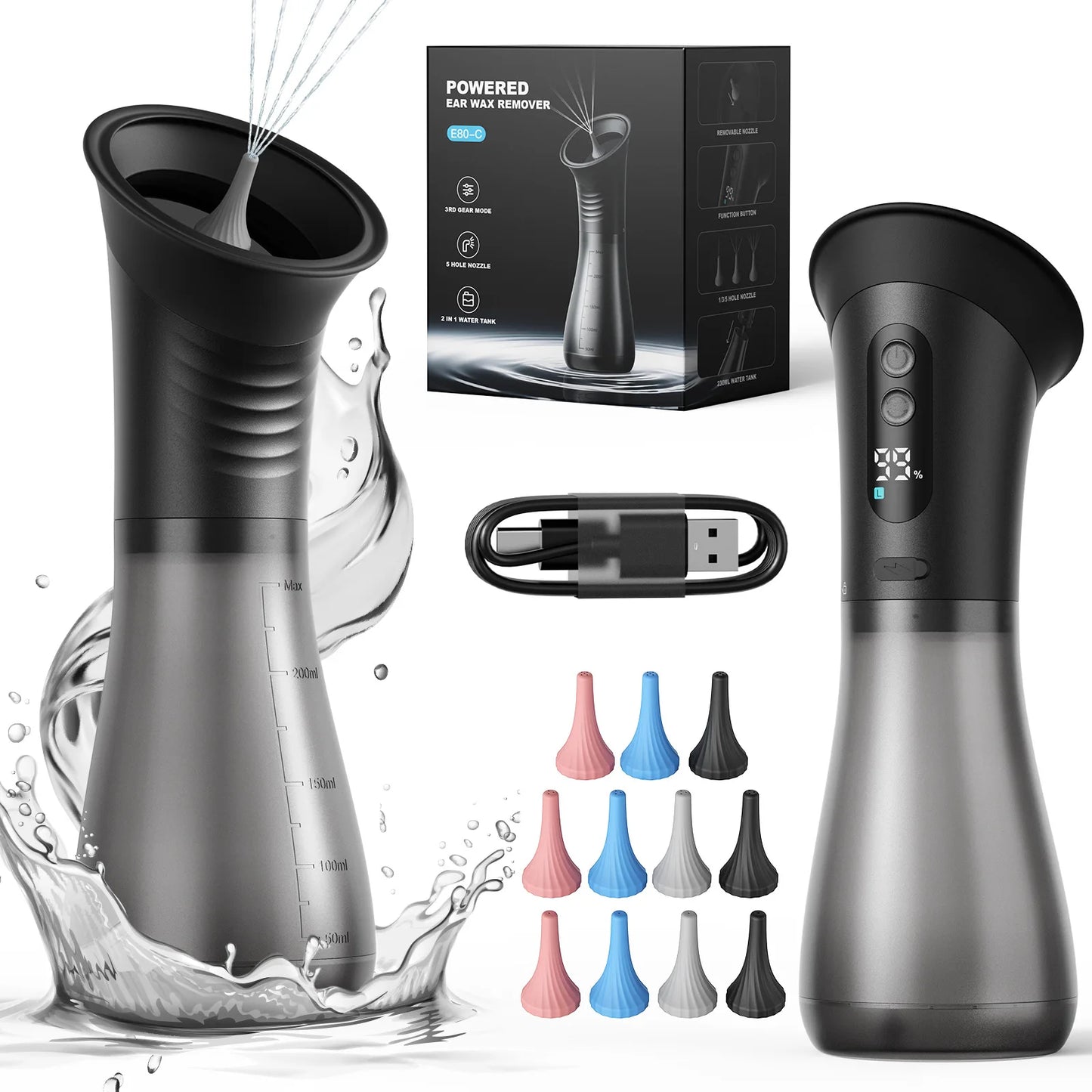 Electric Ear Cleaner Ear Wax Removal System Water Powered USB Safe Effective Ear Irrigation Flusher for Adults Kids