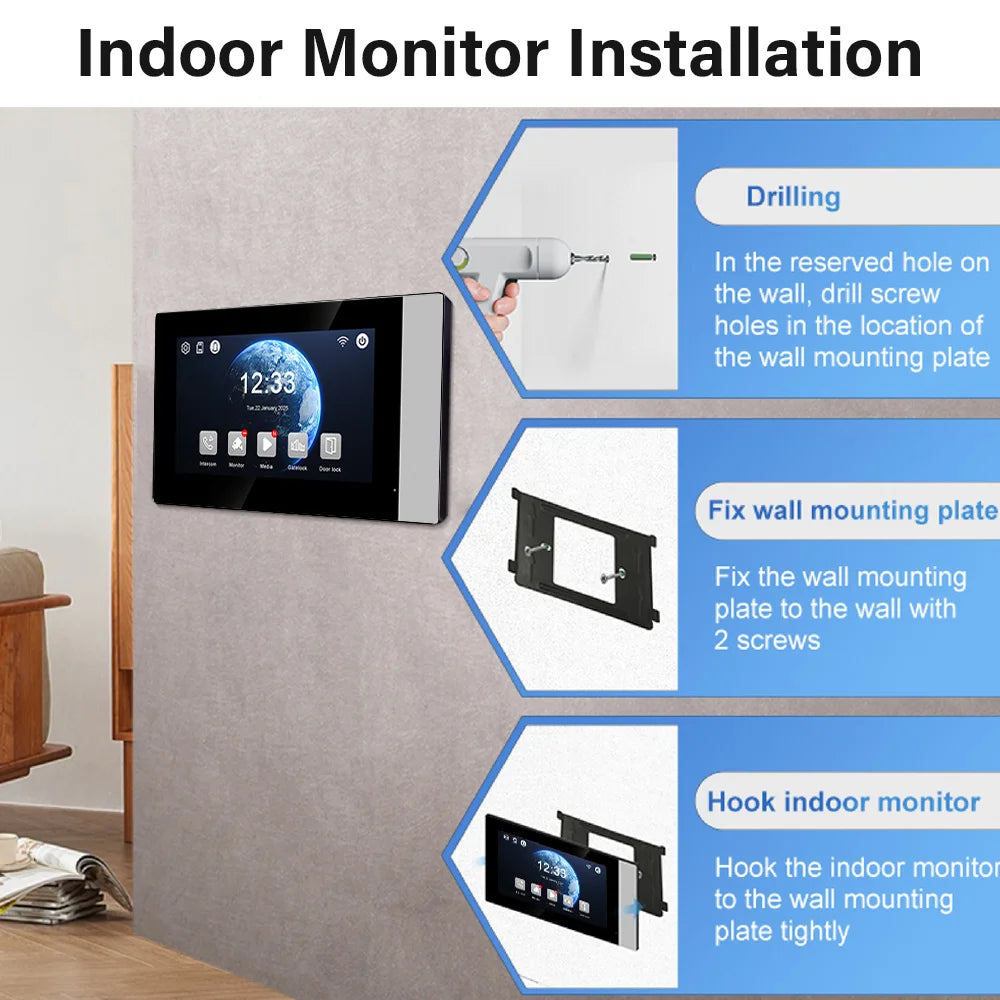 2-Wire Digital Video Intercom System 7 Inch Wireless WIFI APP Monitor 1080P Doorphone Camera Video Doorbell Card work with tuya