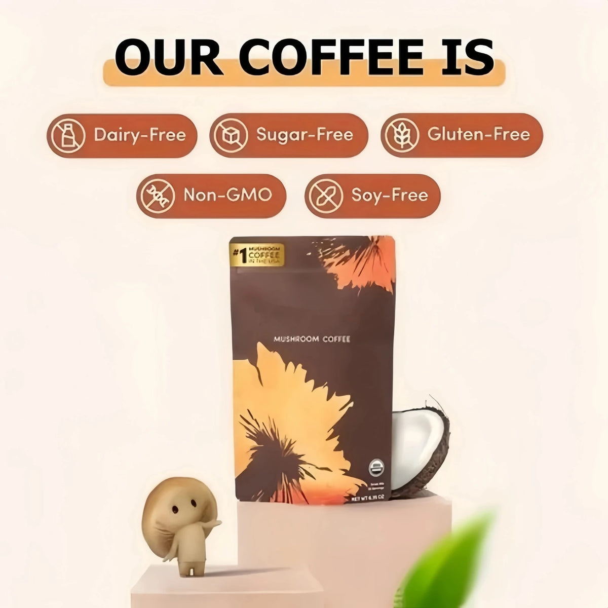 Organic Mushroom Matcha & Coffee, 2000mg Adaptogenic Blends, USDA Certified, Made in USA for Energy & Focus
