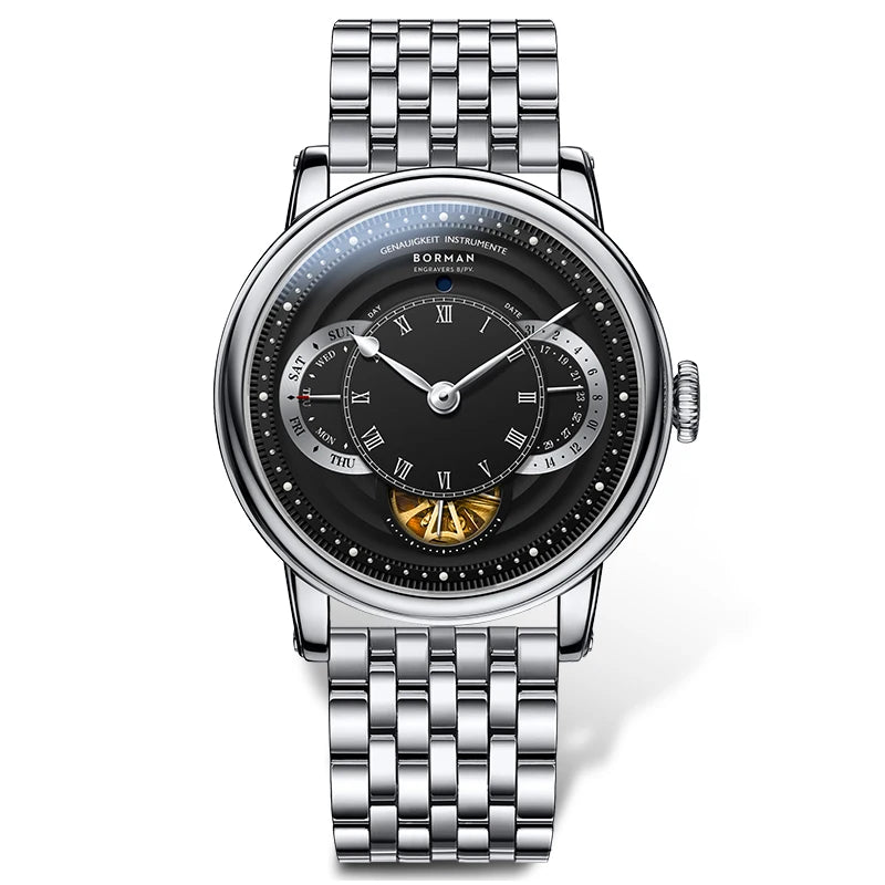 BORMAN Design Luxury Men Automatic Wrist Watch Skeleton Dial Genuine Leather Strap Sapphire Crystal Glass Automatic Watch