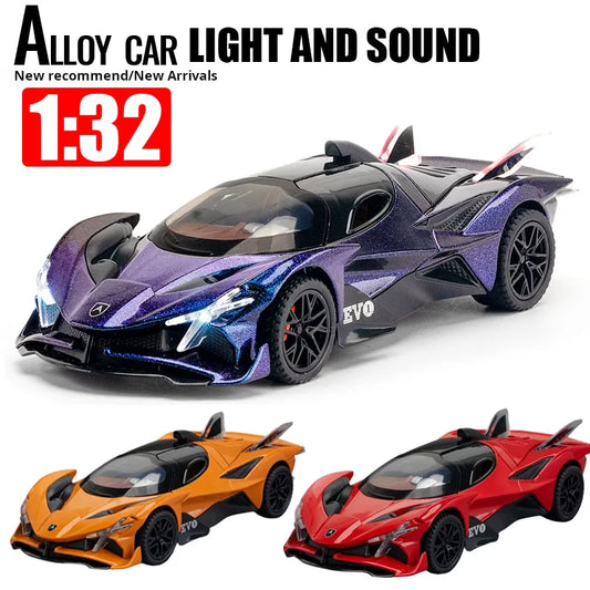 1:32 Scale Apollo EVO Car Toy Models Alloy Diecast Sports Cars Pull Back Sound Light 2 Doors Opened Racing Vehicles Gift for Kid