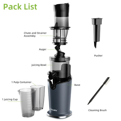 BioloMix 200W Cold Pressed Juicer with 78mm Feed Slot, Crushed Juice Extractor Fits Whole Fruits and Vegetables, Easy to Clean