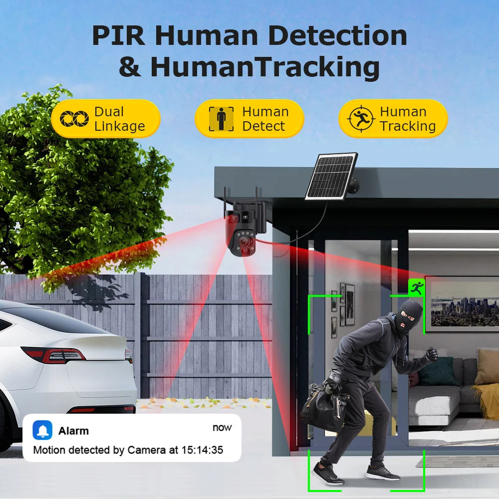 Ubox Camera 12MP 4G Solar Camera Dual Screens Dual Lens 60X Zoom WiFi Surveillance Cameras PTZ PIR Detection Auto Tracking Ubox