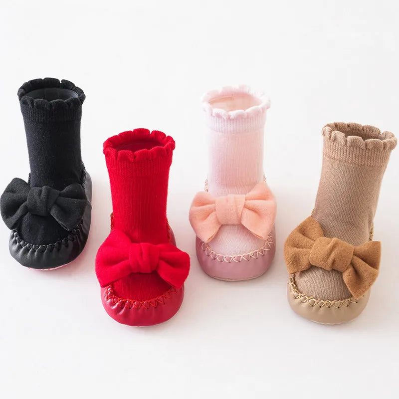 Baby Girls Socks Shoes Autumn Winter Clothes Cute Bow Socks Non-slip Soft Lightweight Floor Socks Baby Items Clothing