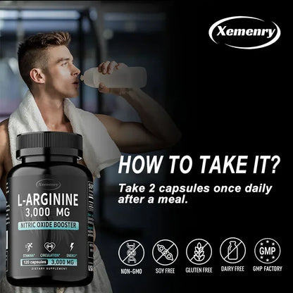 L-Arginine 3000mg - Men's Strength and Endurance Supplement,Support Reproductive Health - 120 Capsules