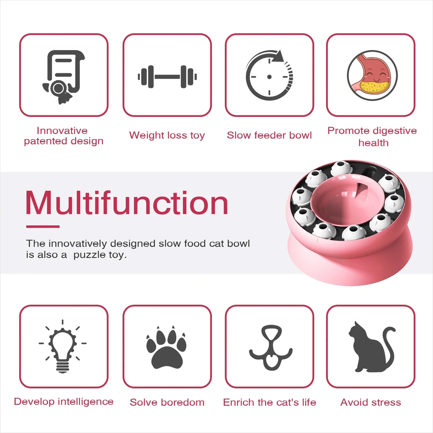 Cat Toys Slow Feeder Cat Bowl Interactive for Indoor Cats Cat Puzzle Feeder Pet Toy for Aid Pets Digestion & Mental Stimulation