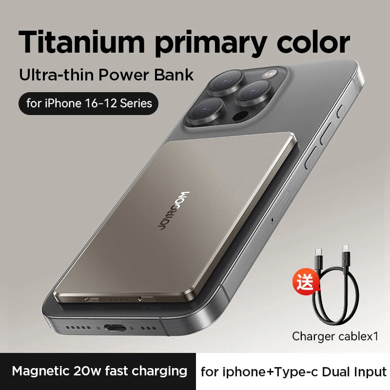 JOYROOM 5000mAh 0.35 Inch Ultra Slim Power Bank for Magsafe Wireless Portable Charger with USB-C Cable for iPhone 16/15/14/13/12