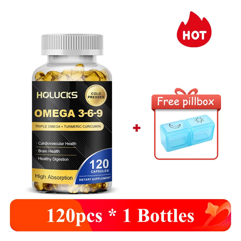 Omega 3 6 9 Fish Oil Capsules, High EPA DHA Formula,  Maintain Cardiovascular Health, Support Brain Memory Joint Care, for Adult