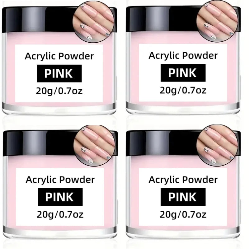 Acrylic Nail Powder Set: 4 Colors Clear Nude Pink White Acrylic Powder for Acrylic Nail Dipping Extension Carving