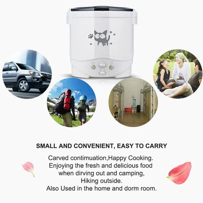 1L Car Mini Rice Cooker Multi-function Electric Water Food Heater Machine Lunch Box Warmer 2 Persons For Home Car SUV Truck