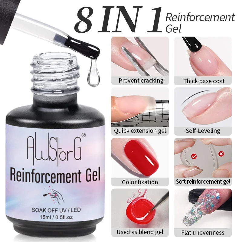 AWStorG 15ML Fiber Builder Nail Gel In A Bottle UV Semi Permanent Clear Pink Nail Strengthener Extension Construction Gel