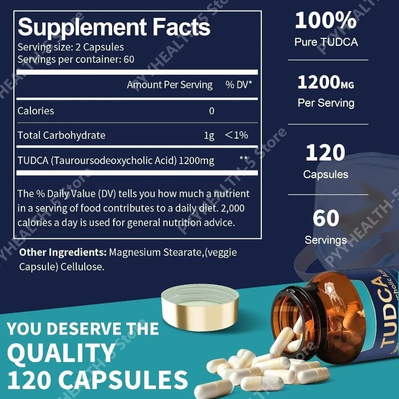 TUDCA Bile Salts, 120 Capsules, Ultra Strength Pure TUDCA Liver Supplements, Liver and Gallbladder Cleanse & Repair, Vegan