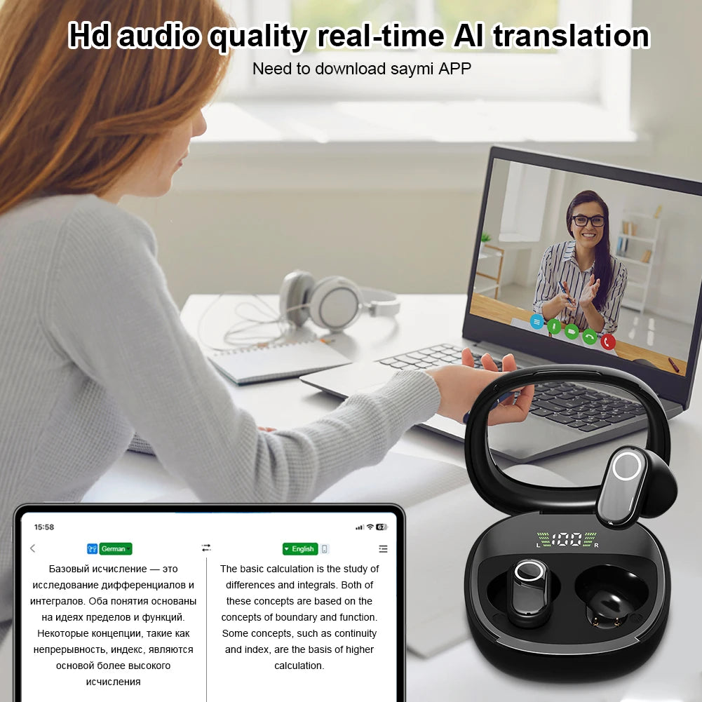 3-in-1 AI Translator Earbuds 144 Languages Noise Cancelling Bluetooth 5.3 Headset Two-Way Voice Real Time Translation Earphones