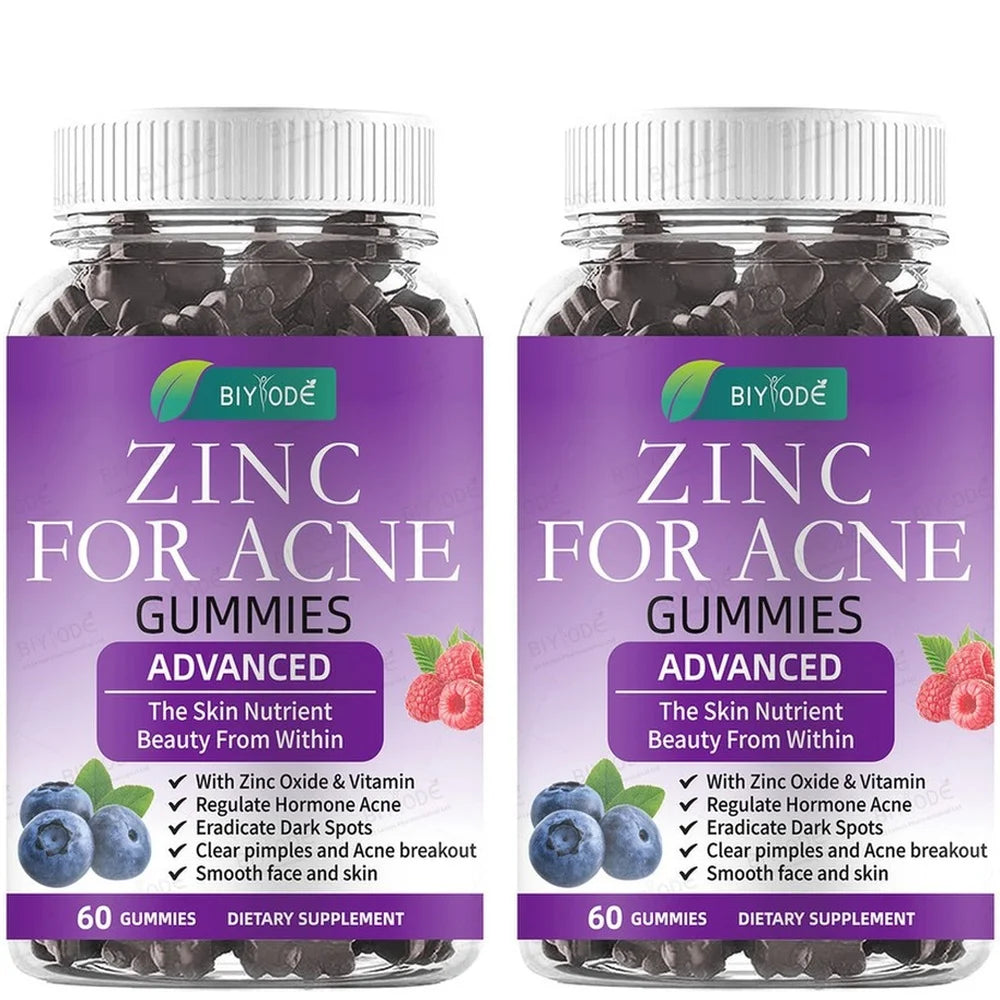 BIYODE Advanced Zinc Oxide Gummies with Vitamin A Retinyl Acetate and Vitamin C Ascorbic Acid, Smooth Face and Skin, 60 Gummies