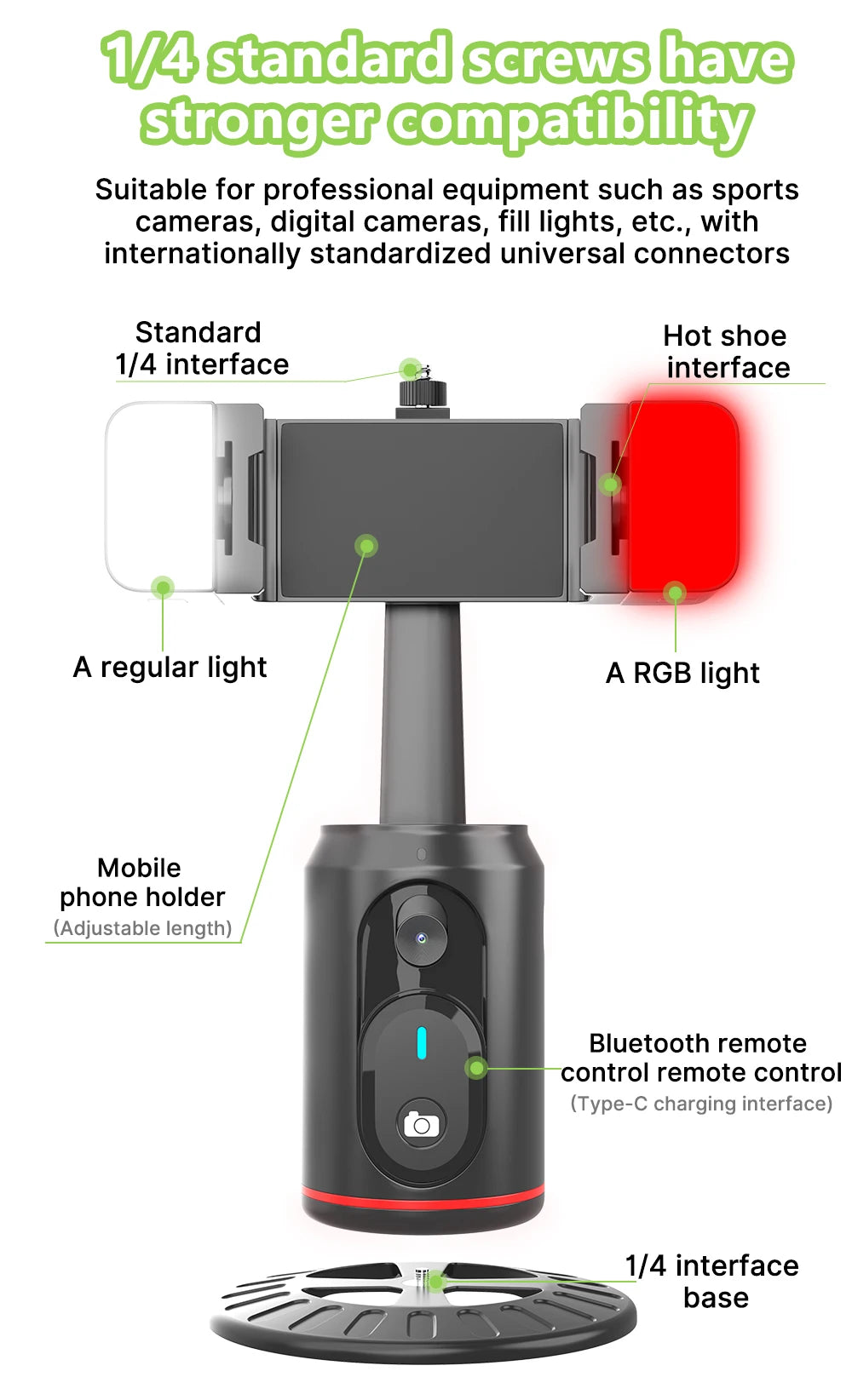 360° Auto Face Tracking Tripod For Live Video Vlog Facial Recognition Tracking Gimbal For Phone Remote Control