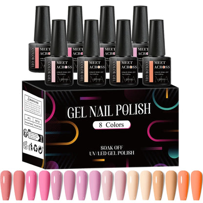 MEET ACROSS 8Pcs/Set Red Pink Gel Nail Polish Spring Colorful Laser Nail Art Gel Varnish Nail Supplies Manicure For Nails