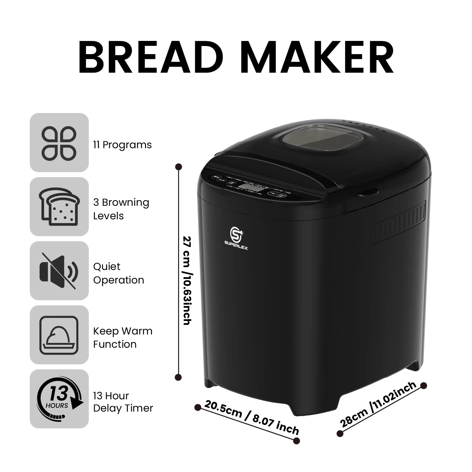 SUPERLEX 550W Power Bread Maker Multi Functions 11 Programs 3 Browing Levels Easy to Use Suitable Family 2026 Bread Machines