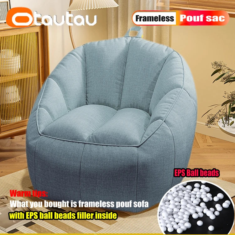 OTAUTAU Cotton Linen Bean Bag Chair with Filling Corner Beanbag Pouf with Ottoman Adults Kids Floor Sofa Nest Couch SF153