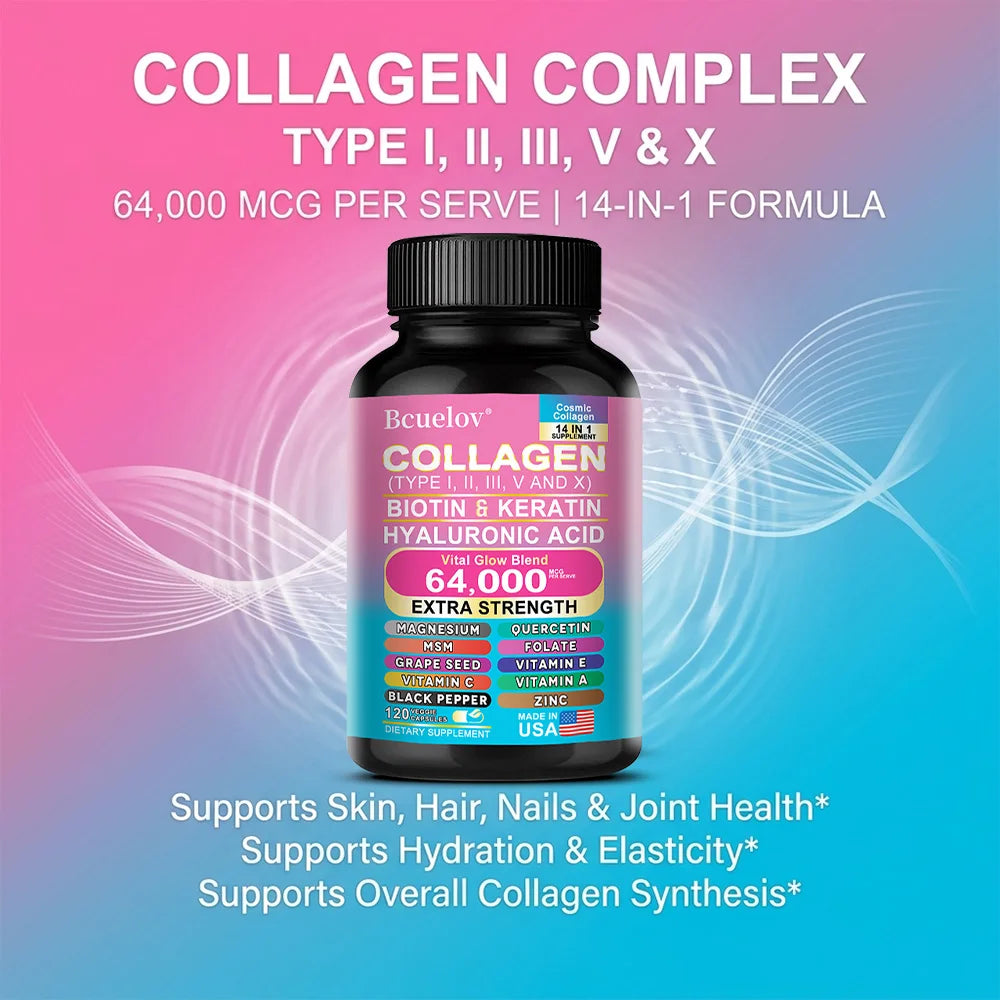 Collagen Peptide Capsules - Hair, Nail, Skin, and Joint Health Supplements, Boosts Energy, Tightens Skin, Antioxidant