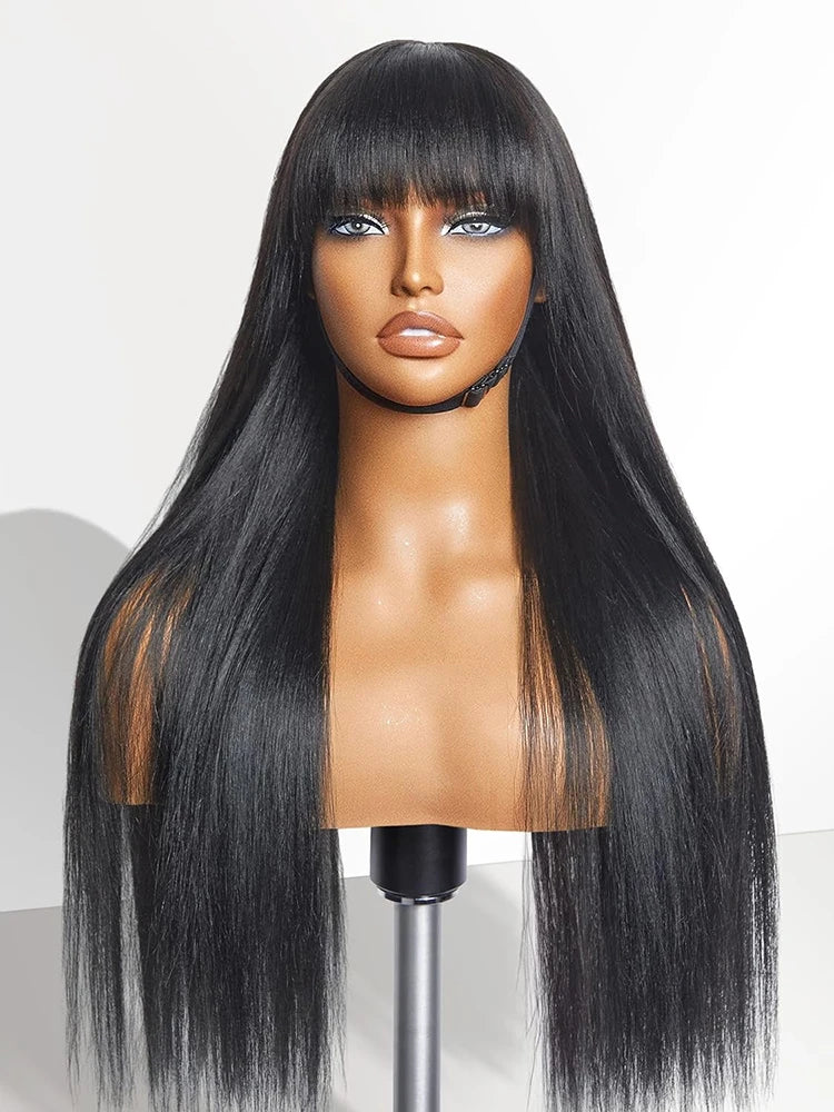 30 Inch Human Hair Wig With Bangs Straight Wigs 100% Brazilian Human Hair None Lace Frontal Wigs Glueless Wigs On Clearance Sale