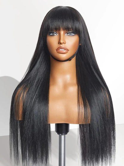 30 Inch Human Hair Wig With Bangs Straight Wigs 100% Brazilian Human Hair None Lace Frontal Wigs Glueless Wigs On Clearance Sale