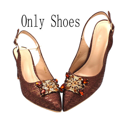 Royal Blue Nigerian Wedding Shoes Fashion Elegant African Women Pointed Toe Sandals with Stone High Heels Summer Women Pumps