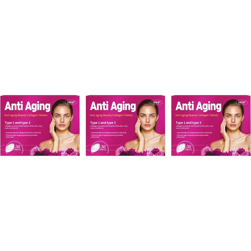 Collagen Tablets with Hyaluronic Acid Sodium Vitamins C and E Support Skin, Hair, Nails, and Joint Health 30 Tablets