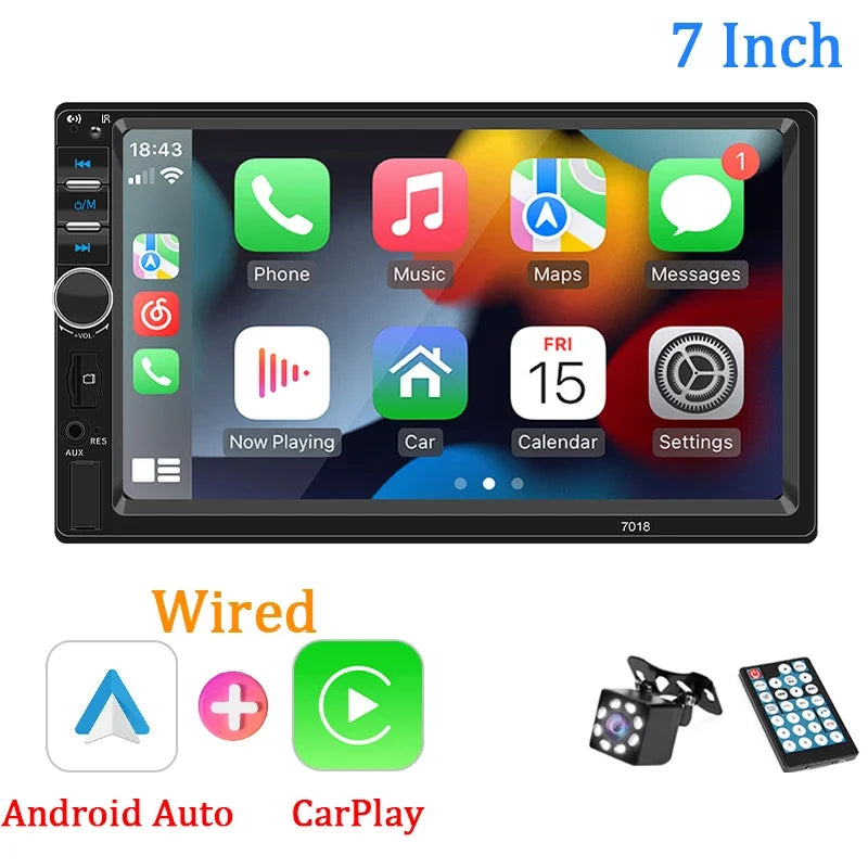 7“ Carplay Car Radio 1 Din Android Auto Universal Multimedia Autoradio Player HD Touch Screen FM AUX Input Bluetooth MirrorLink