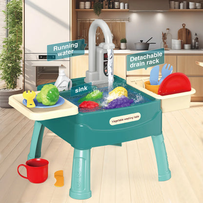 Play Sink with Running Water Kitchen Sink Toys with Electric Faucet Water Table Floating Pool Dishwasher Set for Toddler Girl