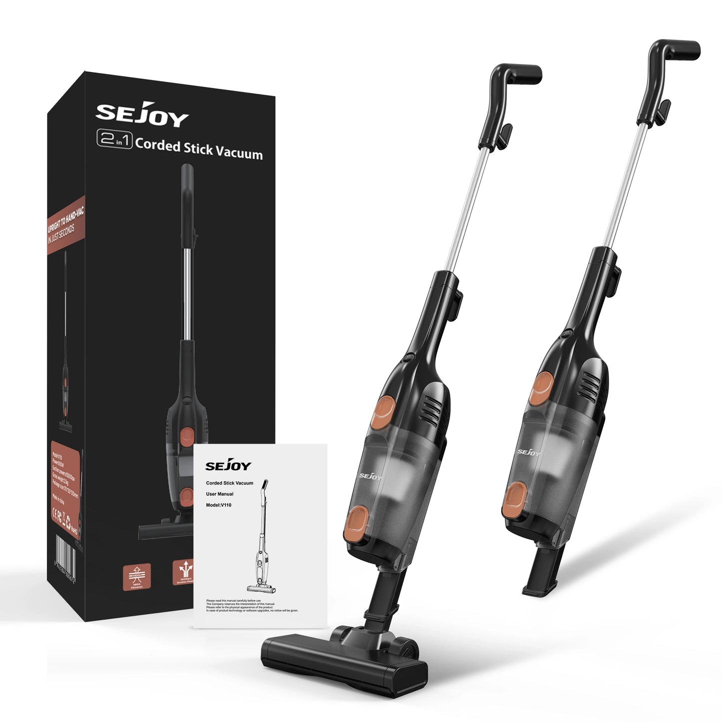 Sejoy Stick Vacuum Cleaner with HEPA Filters 15KPa 600W 2-in-1 Lightweight Corded Vac with Handheld Stick Vac for Home Car - Merit Sell