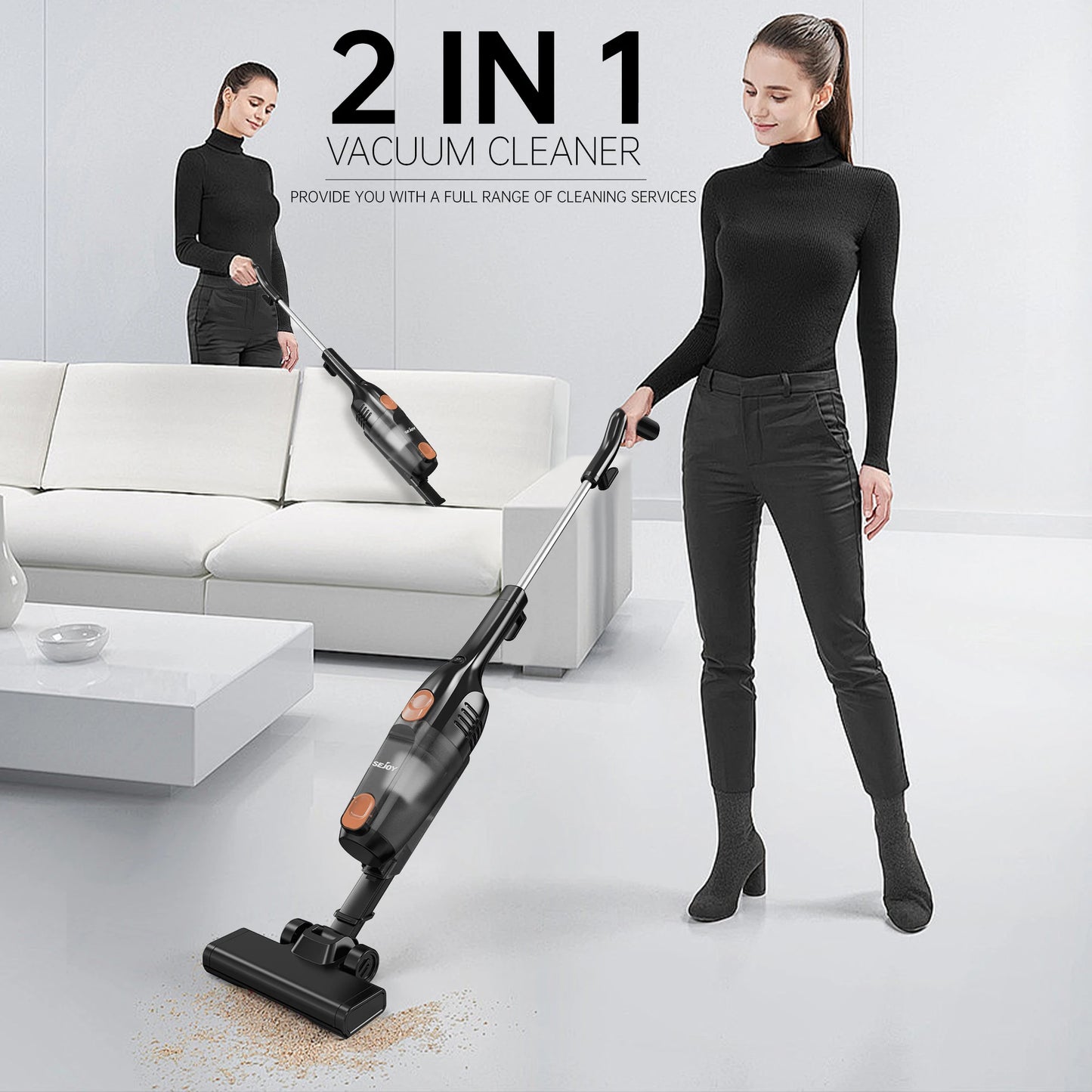 Sejoy Stick Vacuum Cleaner with HEPA Filters 15KPa 600W 2-in-1 Lightweight Corded Vac with Handheld Stick Vac for Home Car - Merit Sell