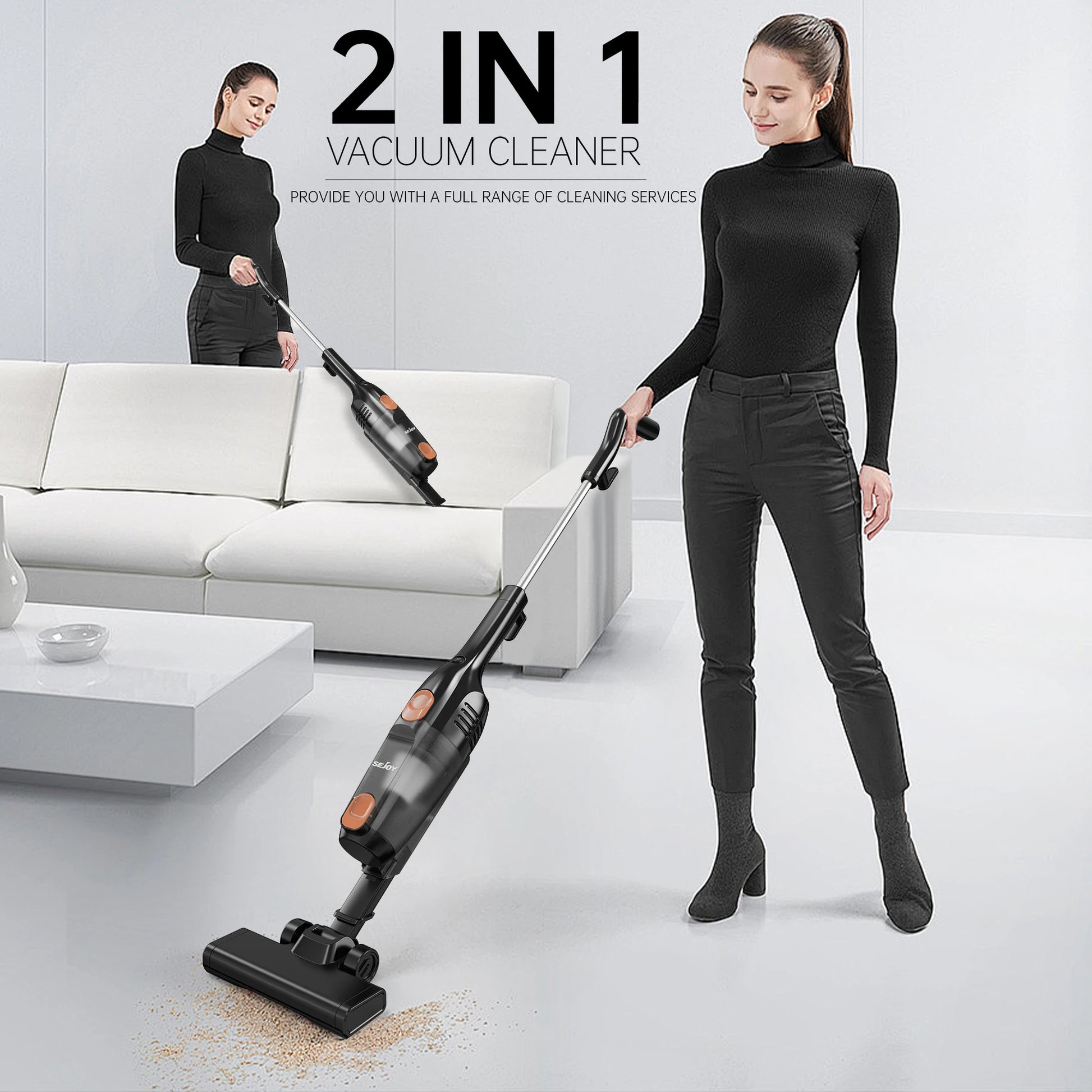 Sejoy Stick Vacuum Cleaner with HEPA Filters 15KPa 600W 2-in-1 Lightweight Corded Vac with Handheld Stick Vac for Home Car - Merit Sell